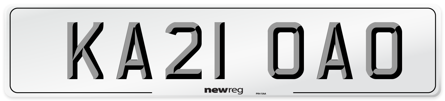 KA21 OAO Number Plate from New Reg
